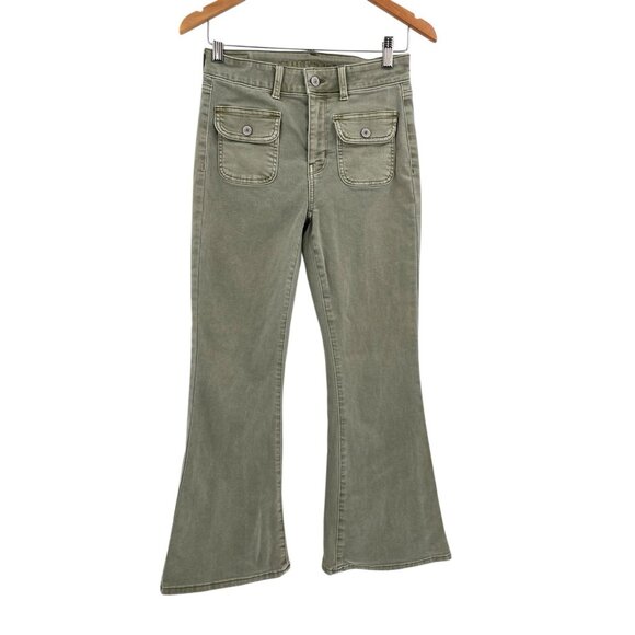 American Eagle Outfitters Pants - AMERICAN EAGLE Women's Green Super Hi-Rise Flare Jeans US 4